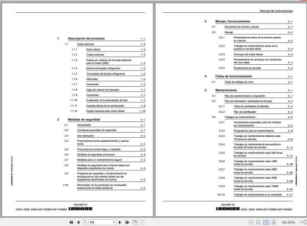 Liebherr Motor Diesel D934 D936 D946 Instruction Manual DE 2