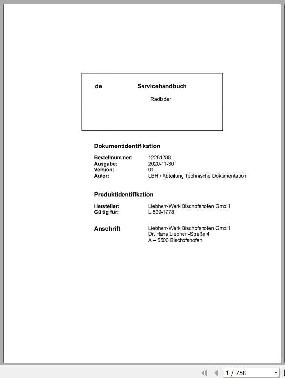 Liebherr Wheel Loader L509 Service Manual DE 1