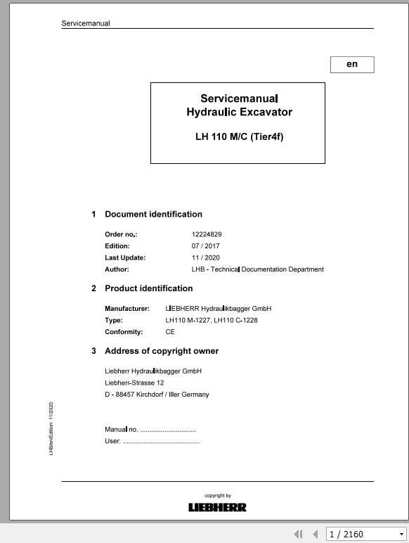 Liebherr Wheeled and Crawler Excavators LH 110 MC Service Manual 1