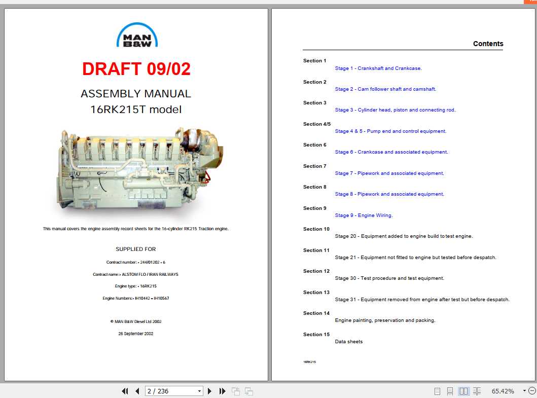 MAN BW Diesel Engine 16RK215T Assembly Manual 1