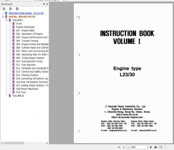 MAN BW Diesel Engine Hyundai L23 L30 Instruction Book 1