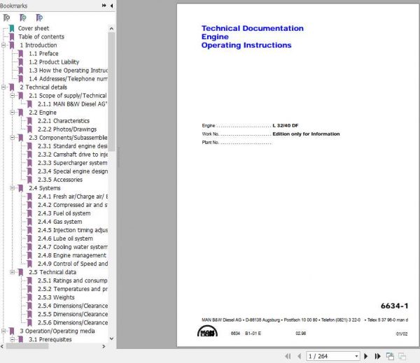 MAN BW Diesel Engine L32 L40 DF Operating Instruction 1