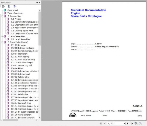 MAN BW Diesel Engine L32 L40 Spare Parts Catalogue 1