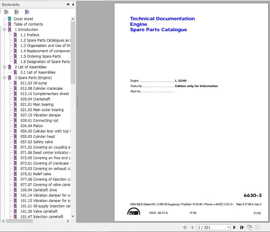 MAN BW Diesel Engine L32 L40 Spare Parts Catalogue 1