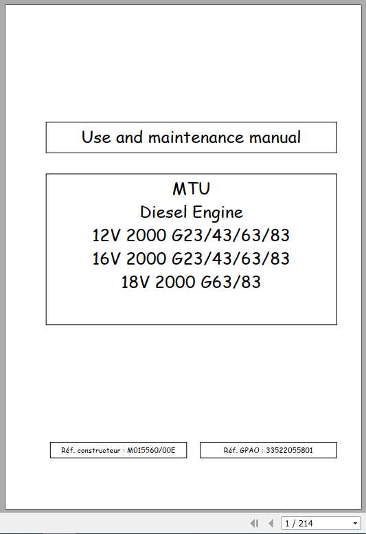 MTU Diesel Engine 12V 16V 18V 2000 G23 G83 Use and Maintenance Manual 1