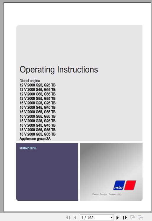 MTU Diesel Engine 12V 16V 18V 2000 G25 G85 Operating Instructions 1