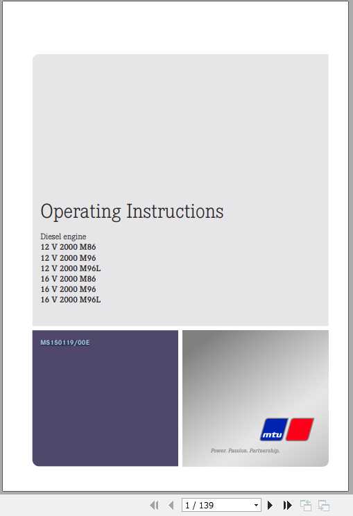 MTU Diesel Engine 12V 16V 2000 M86 M96 Operating Instructions 1