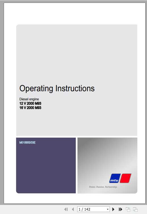 MTU Diesel Engine 12V 16V 2000 M93 Operating Instructions 1