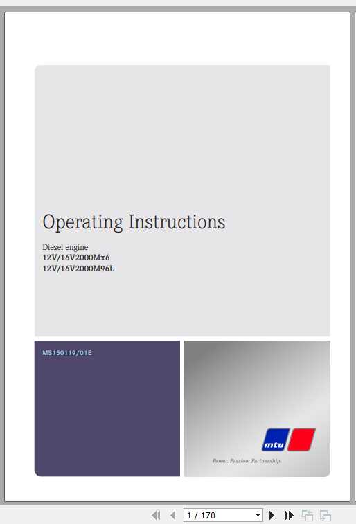 MTU Diesel Engine 12V 16V 2000 Mx6 M96L Operating Instructions 1