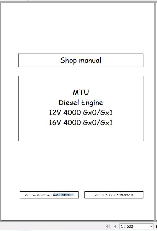 MTU Diesel Engine 12V 16V 4000 Gx0 Gx1 Shop Manual 1