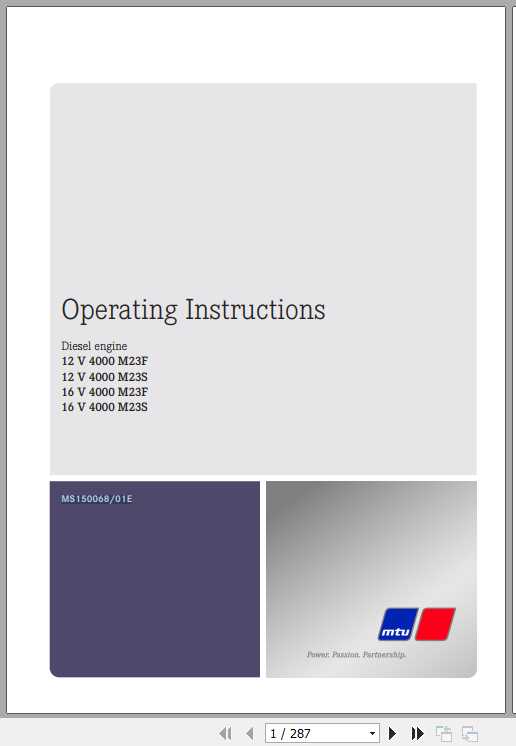 MTU Diesel Engine 12V 16V 4000 M23F M23S Operating Instructions 1