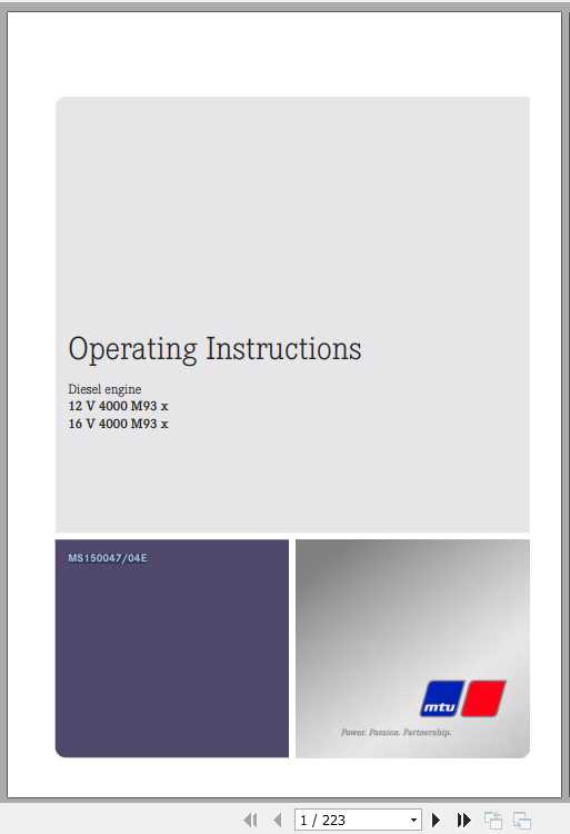 MTU Diesel Engine 12V 16V 4000 M93x Operating Instructions 1