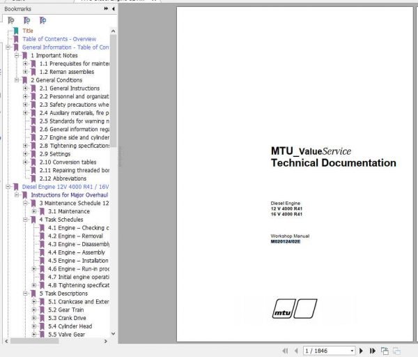 MTU Diesel Engine 12V 16V 4000 R41 Workshop Manual 1