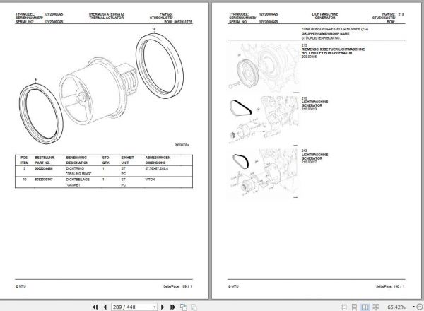 MTU Diesel Engine 12V 2000 G65 Spare Parts Catalog 2