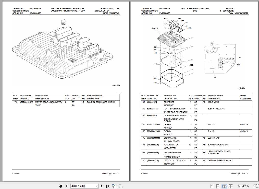 MTU Diesel Engine 12V 2000 G65 Spare Parts Catalog