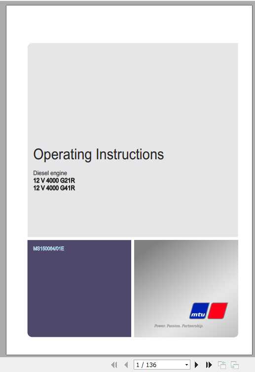 MTU Diesel Engine 12V 4000 G21R G41R Operating Instructions 1