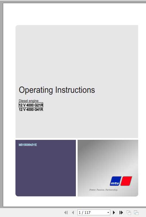 MTU Diesel Engine 12V 4000 G21R Operating Instructions 1
