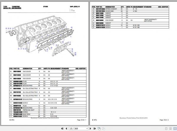 MTU Diesel Engine 12V956TB82 Parts Manual 2