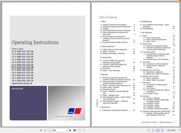 MTU Diesel Engine 16V 2000 G65 TB Operating Instructions 1