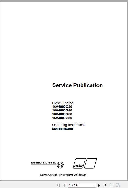 MTU Diesel Engine 16V 4000 G20 G80 Operating Instructions 1