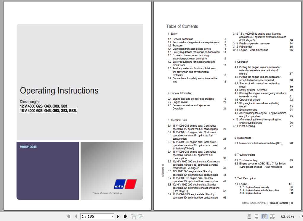 MTU Diesel Engine 16V 4000 G23 G83L Operating Instructions 1