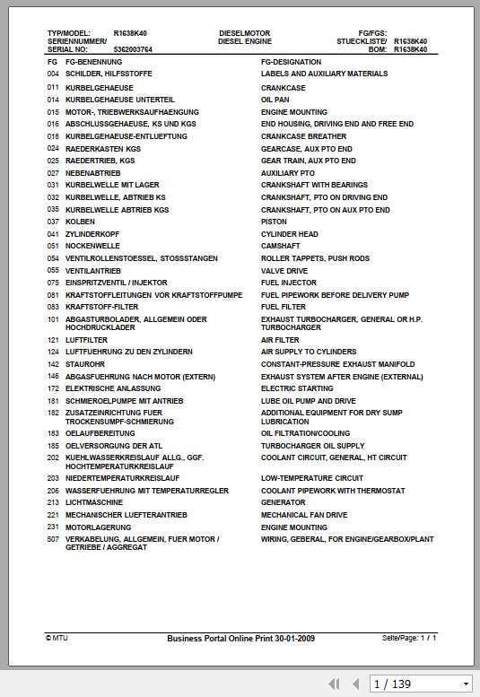 MTU Diesel Engine 16V2000 Parts Catalog 1
