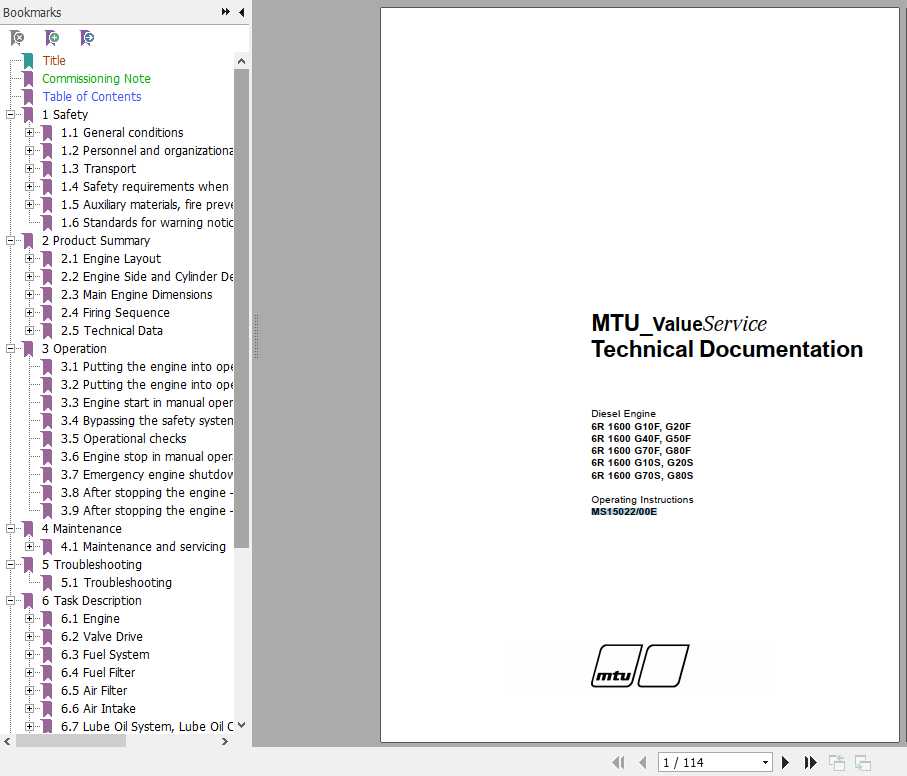 MTU Diesel Engine 6R 1600 G10FS G80FS Operating Instructions 1