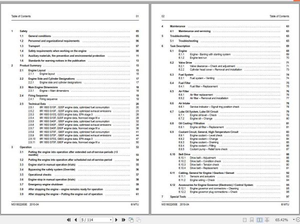 MTU Diesel Engine 6R 1600 G10FS G80FS Operating Instructions 2