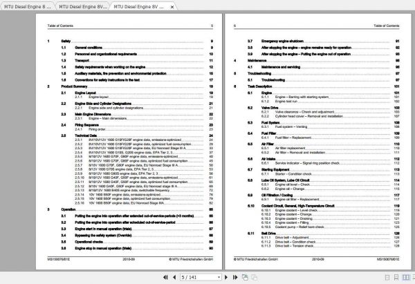 MTU Diesel Engine 8 10 12V 1600 G10F G80F G10S G80S Operating Instructions 2