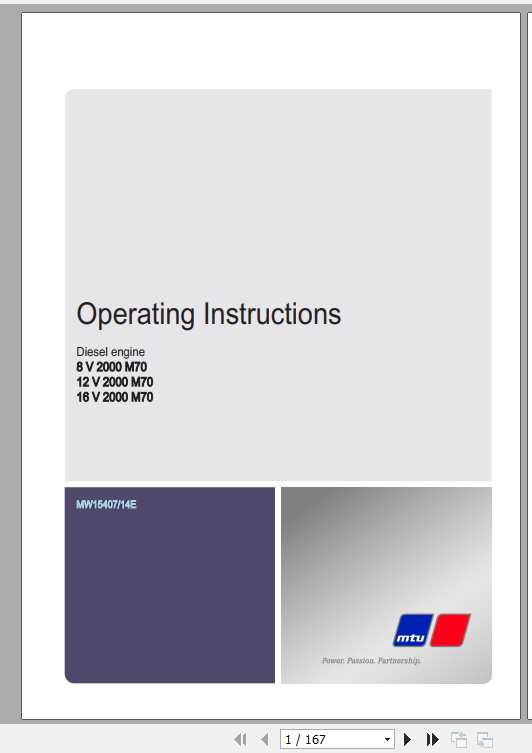 MTU Diesel Engine 8V 12V 16V 2000 M70 Operating Instructions 1