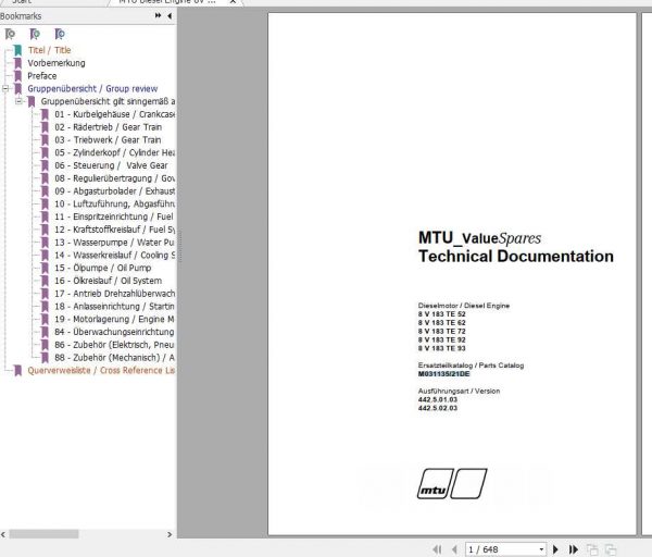 MTU Diesel Engine 8V 183 TE 52 93 Parts Catalog 1