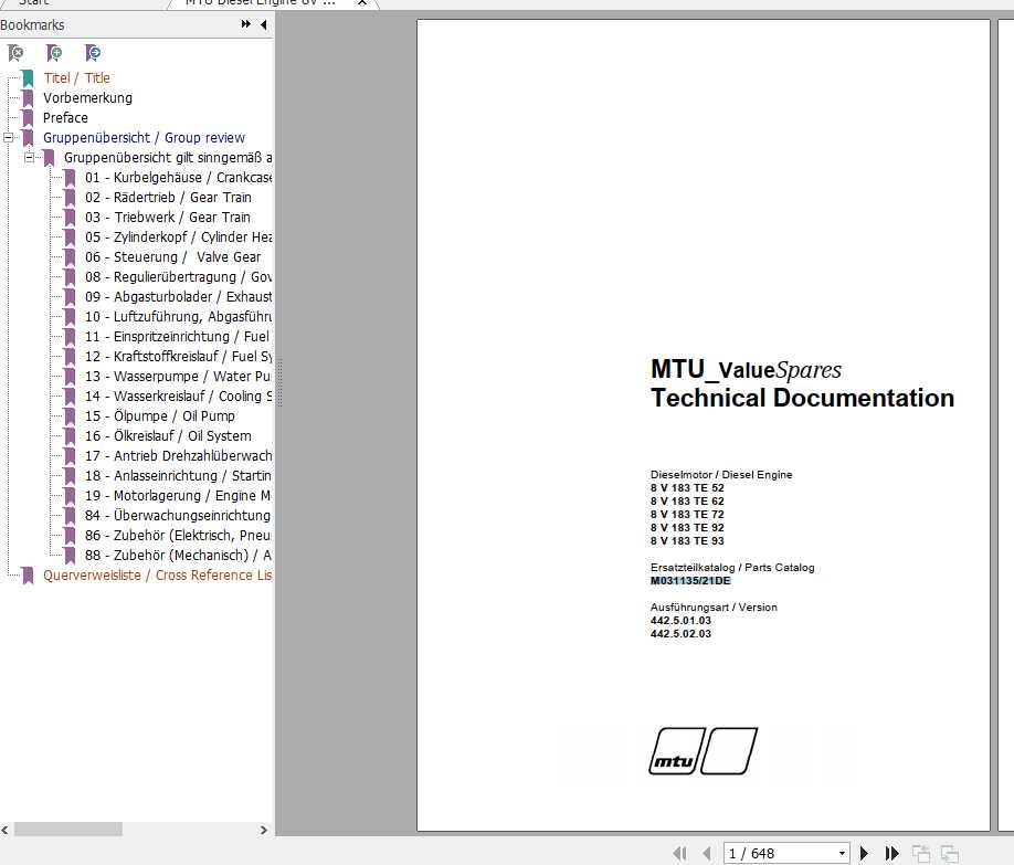 MTU Diesel Engine 8V 183 TE 5293 Parts Catalog