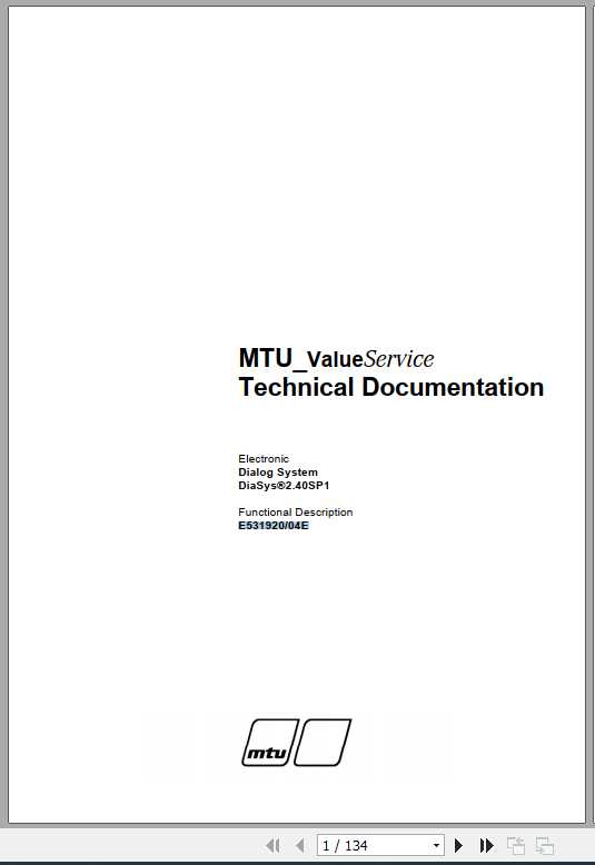MTU Diesel Engine Dialog System Technical Documentation 1