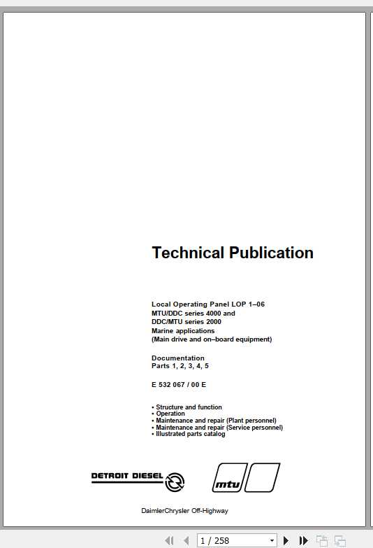 MTU Diesel Engine Series 4000 2000 E532067 00E Technical Publication 1