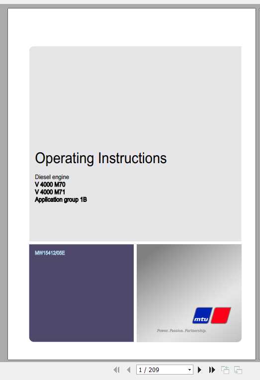 MTU Diesel Engine V4000 M70 M71 Operating Instructions 1