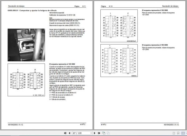MTU Motor Diesel 12V 16V 18V 2000 G22 G82 Maintenance Manual DE 2