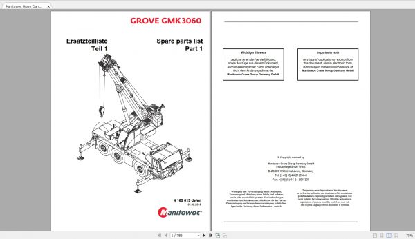 Manitowoc Grove Cranes All Models Updated 01.2021 Spart Parts Manual DE PDF DVD 2