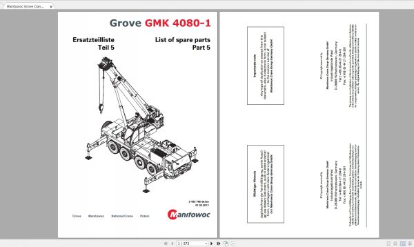 Manitowoc Grove Cranes All Models Updated 01.2021 Spart Parts Manual DE PDF DVD 4