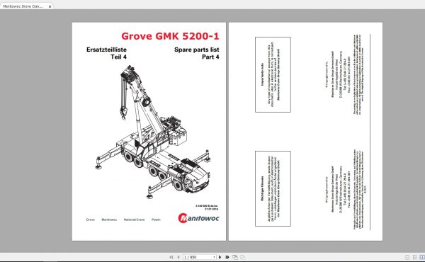 Manitowoc Grove Cranes All Models Updated 01.2021 Spart Parts Manual DE PDF DVD 6