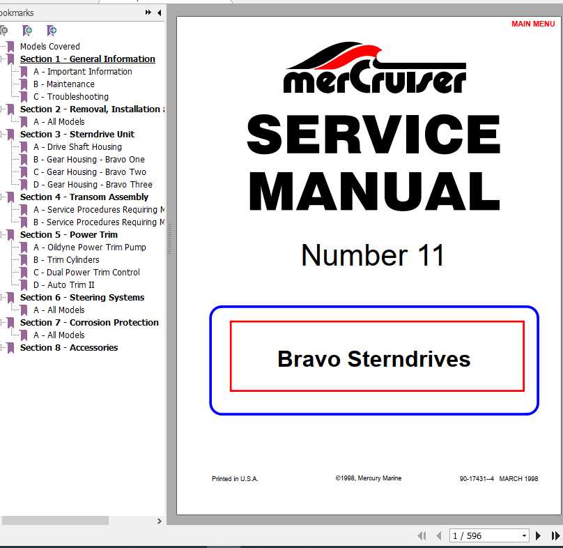 Mercury Mercruiser Marine Engine 11 Bravo Stern Drives Service Manual 1