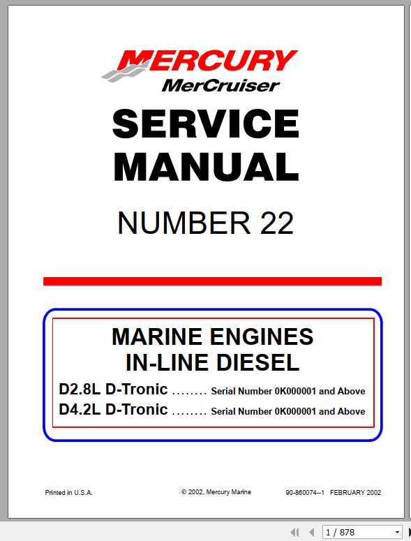 Mercury Mercruiser Marine Engine 22 D2.8L D4.2L D Tronic Service Manual 1