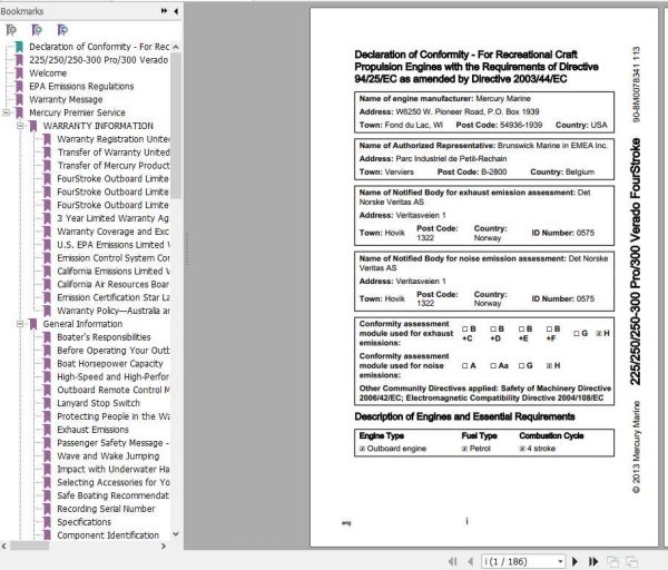 Mercury Mercruiser Marine Engine 225 250 300 Verado FourStroke Service Manual 1