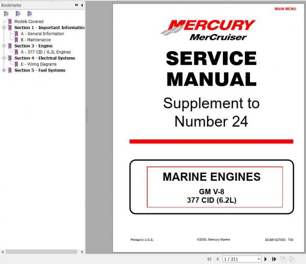Mercury Mercruiser Marine Engine 24 Supplement GM V 8 377 CID 6.2L Service Manual 1