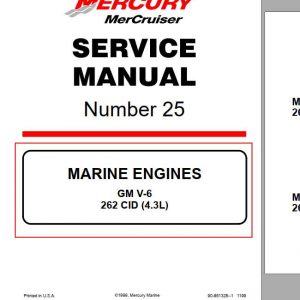 Mercury Mercruiser Marine Engine 25 GM V 6 262 CID 4.3L Service Manual 1