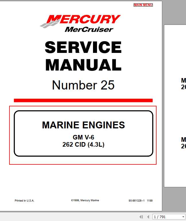 Mercury Mercruiser Marine Engine 25 GM V 6 262 CID 4.3L Service Manual 1