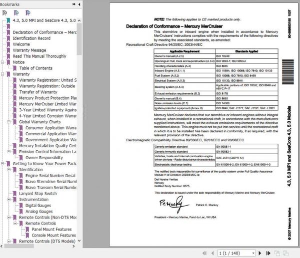 Mercury Mercruiser Marine Engine 4.3 5.0 MPI and SeaCore 4.3 5.0 Service Manual 1