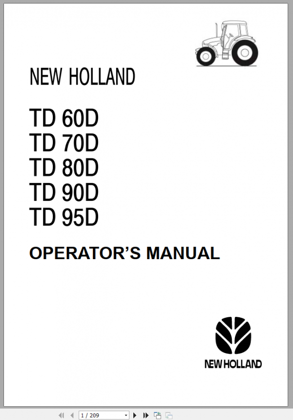 New Holland TD 60D 70D 80D 90D 95D Operator Manual 1