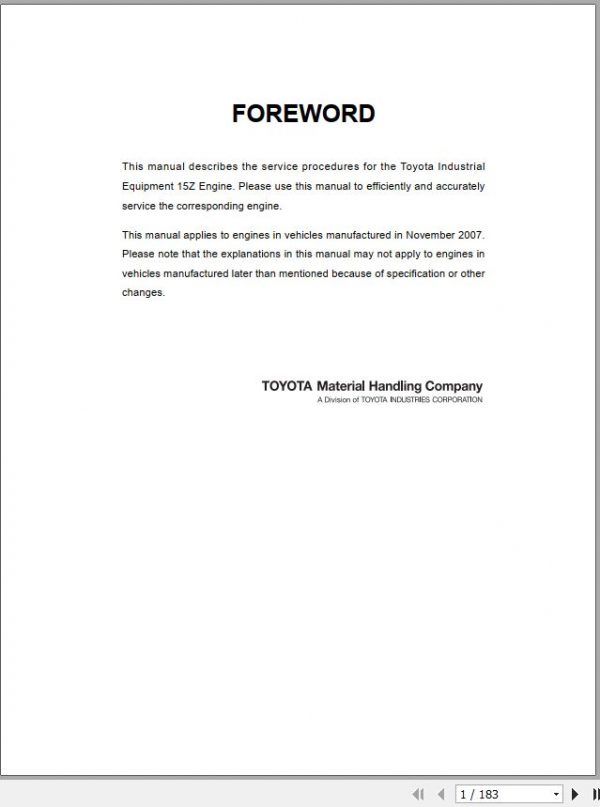 Toyota Forklift 15Z Engine Repair Manual 1