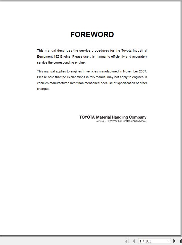 Toyota Forklift 15Z Engine Repair Manual 1
