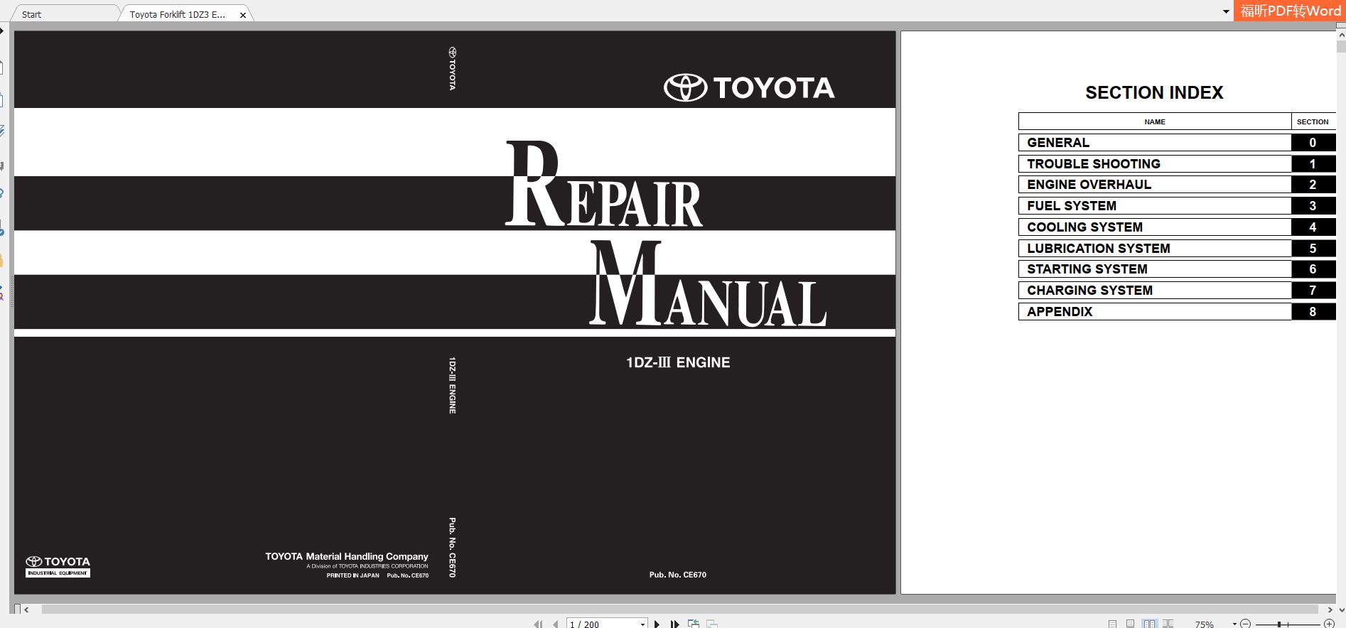 Toyota Forklift 1DZ3 Engine Repair Manual 1